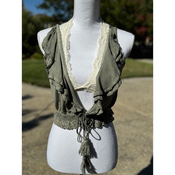 MSRP $74 POL Bralette Overlay Top & Free People Dance Lace Halter Bra Size S/M - Picture 4 of 8